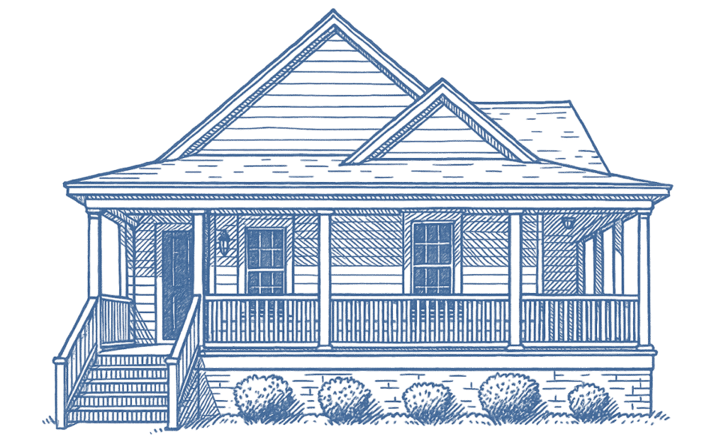Sketch of Heart City Marketing office in Perry, GA - Quaint One-Story House with Steps Leading up to Porch - Digital Marketing Company Office
