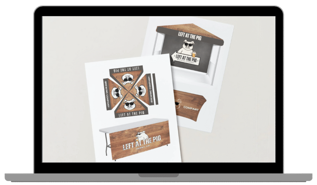 Branding assets for Left at the Pig Brewing Company on a computer screen.